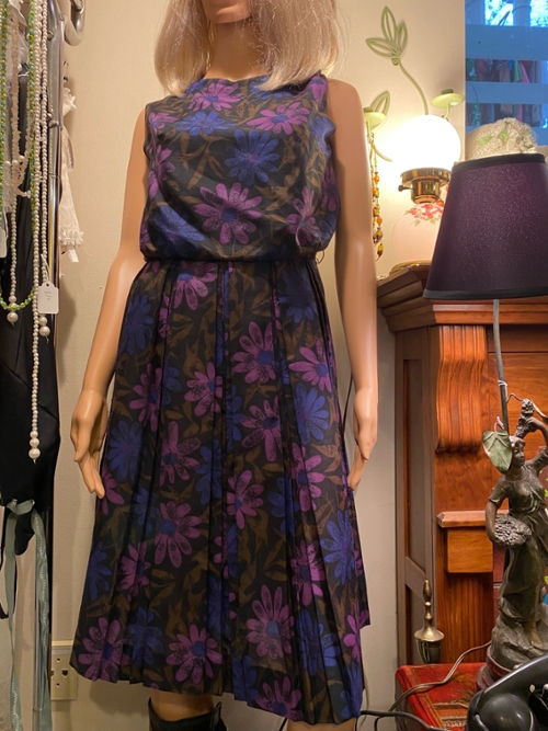 Women's Vintage Blue & Pink Flower Dress