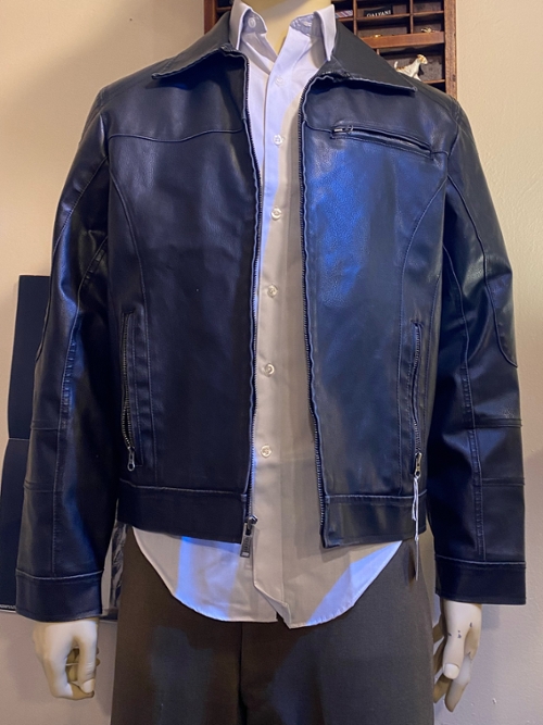 Men’s Zip-up Navy Blue Leather Jacket